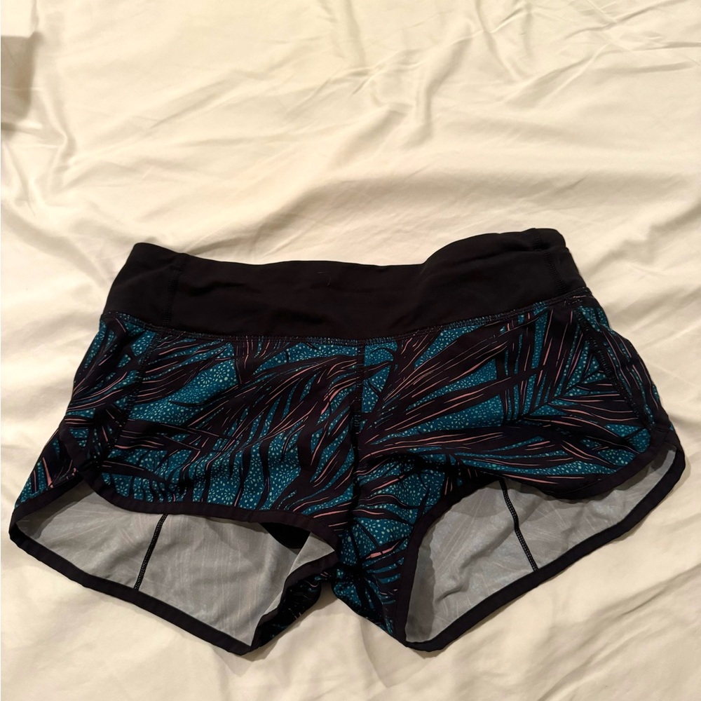 Women's Black and Teal Patterned Shorts